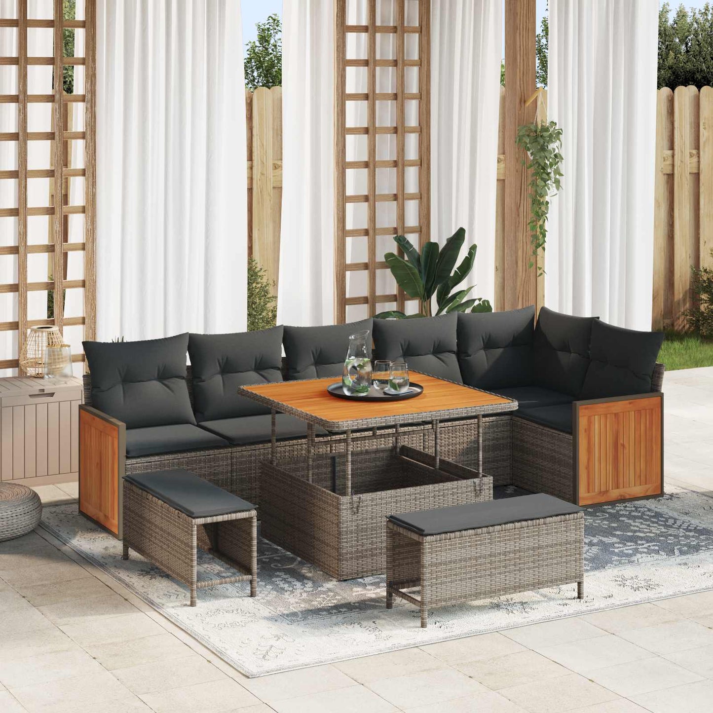 Tuinbankenset 9 Pcs Poly Rattan En Gepoedercoat Staal