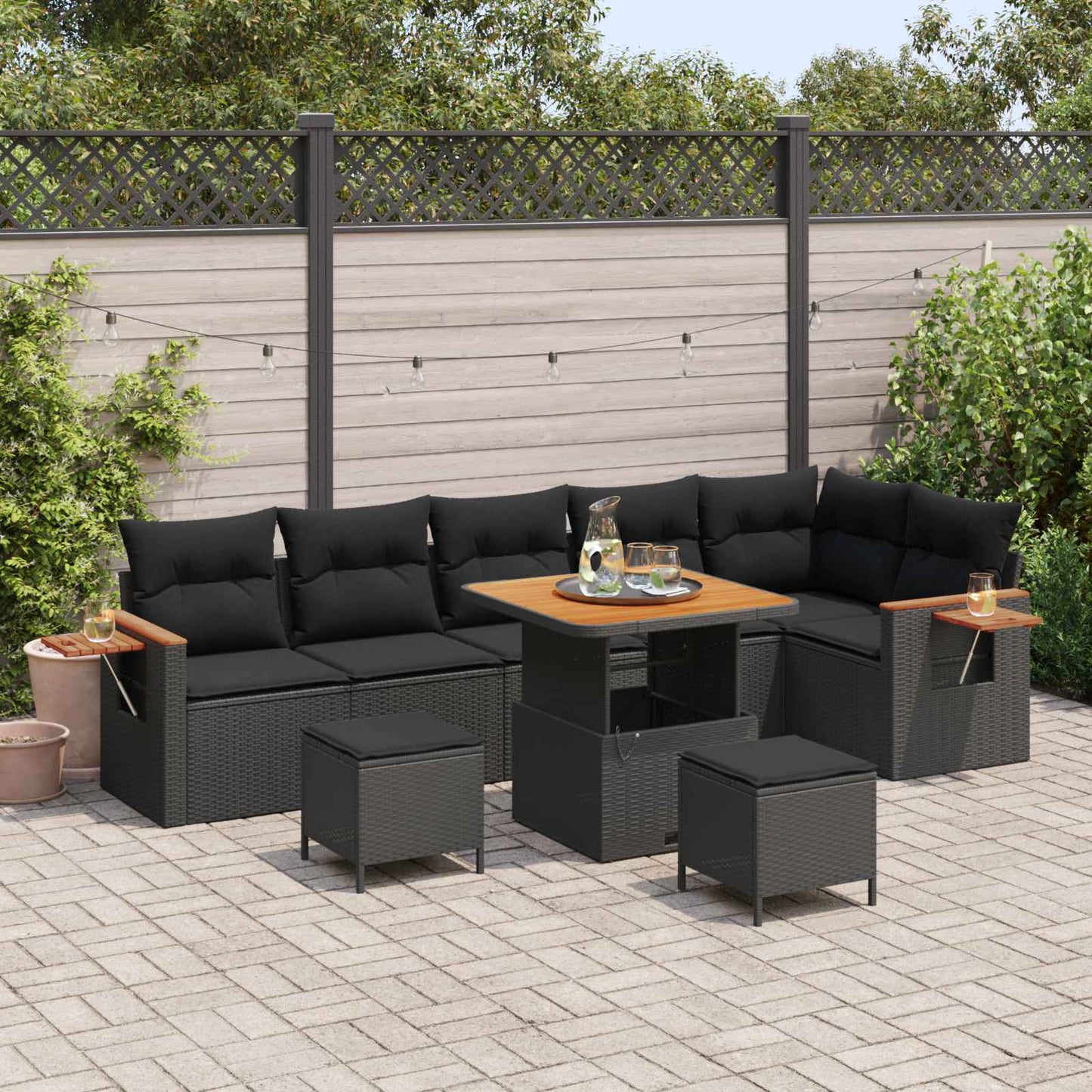 Tuinbankenset 9 Pcs Poly Rattan En Gepoedercoat Staal