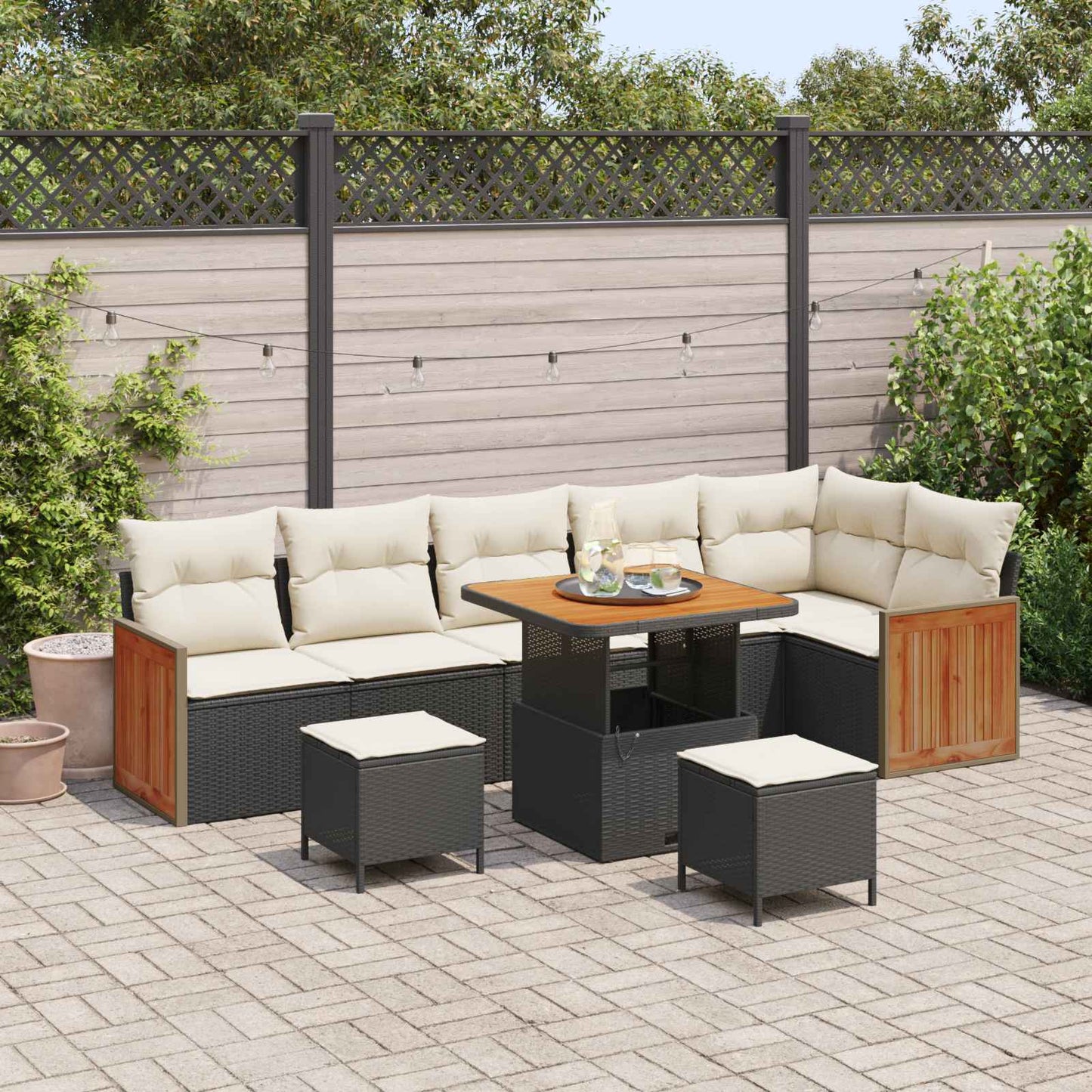 Tuinbankenset 9 Pcs Poly Rattan En Gepoedercoat Staal
