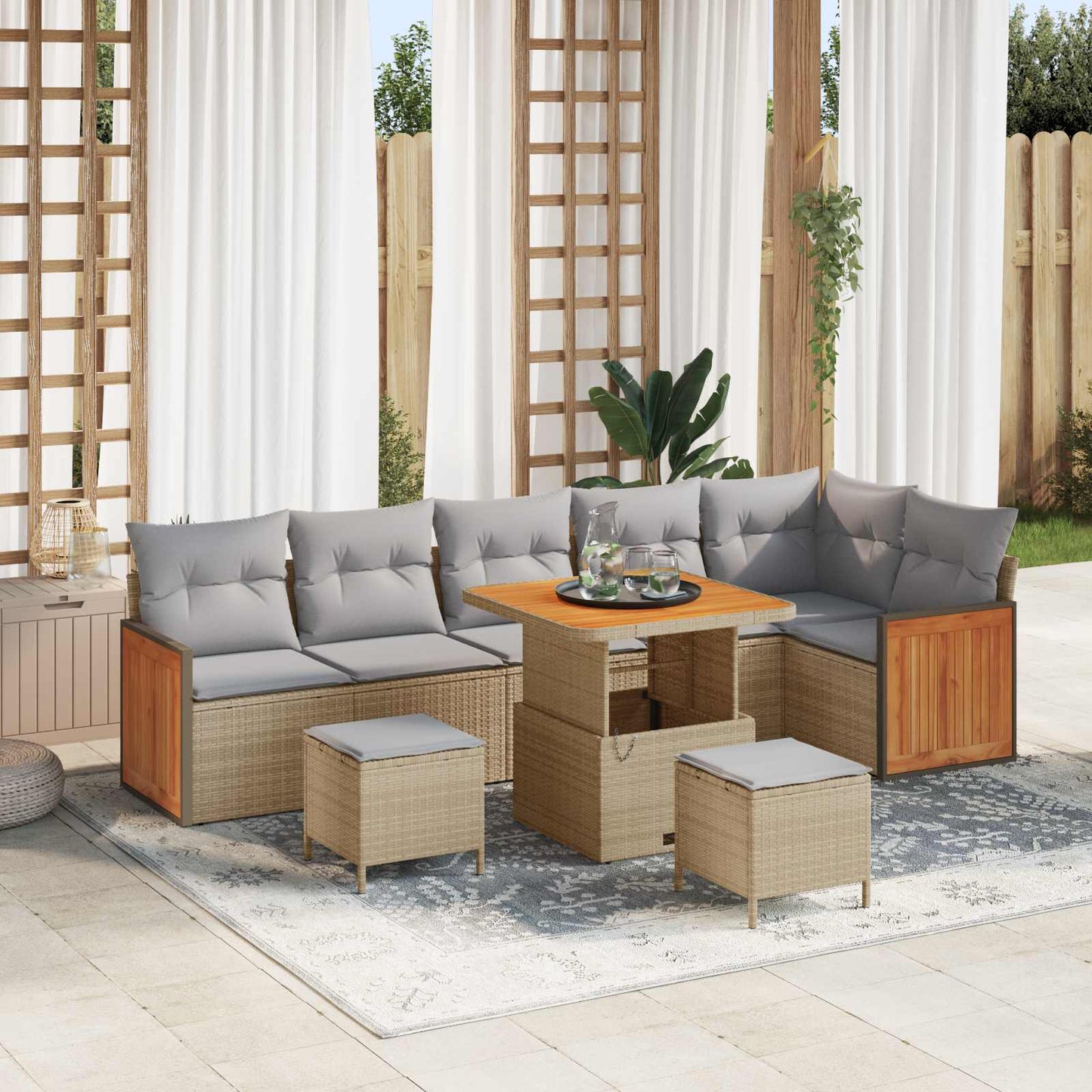 Tuinbankenset 9 Pcs Poly Rattan En Gepoedercoat Staal