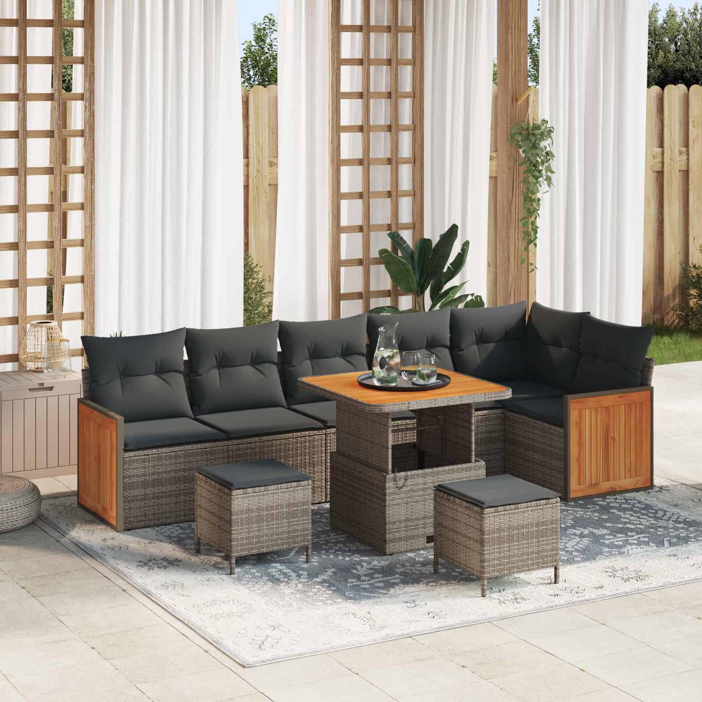 Tuinbankenset 9 Pcs Poly Rattan En Gepoedercoat Staal