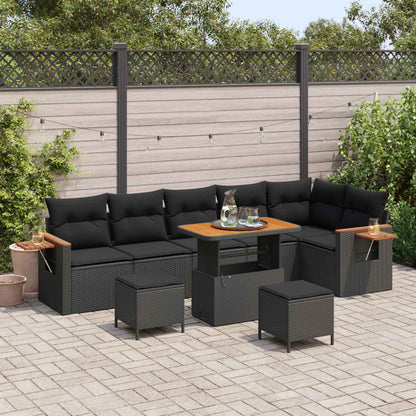 Tuinbankenset 9 Pcs Poly Rattan En Gepoedercoat Staal