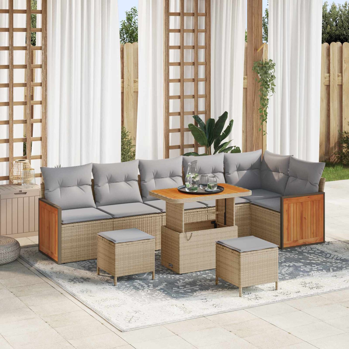 Tuinbankenset 9 Pcs Poly Rattan En Gepoedercoat Staal