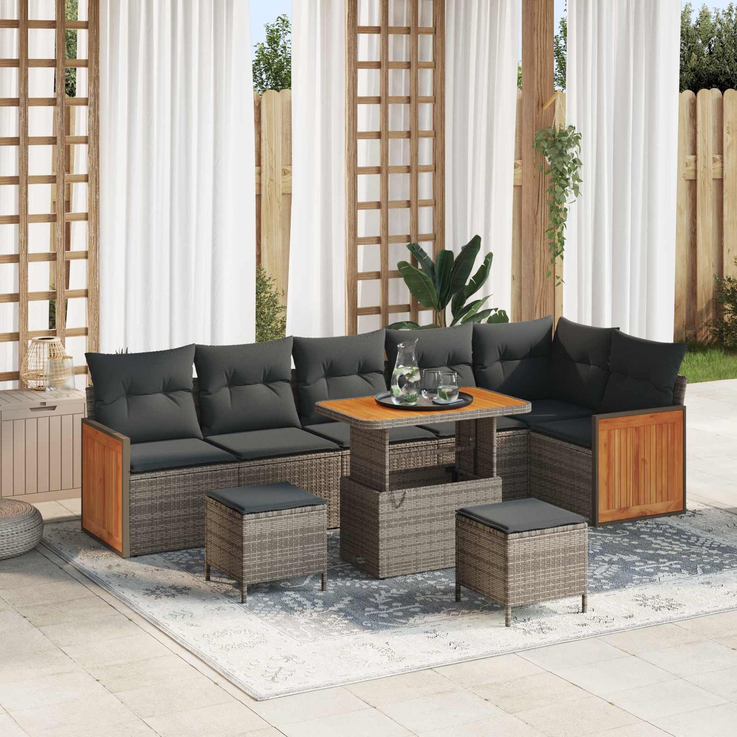 Tuinbankenset 9 Pcs Poly Rattan En Gepoedercoat Staal