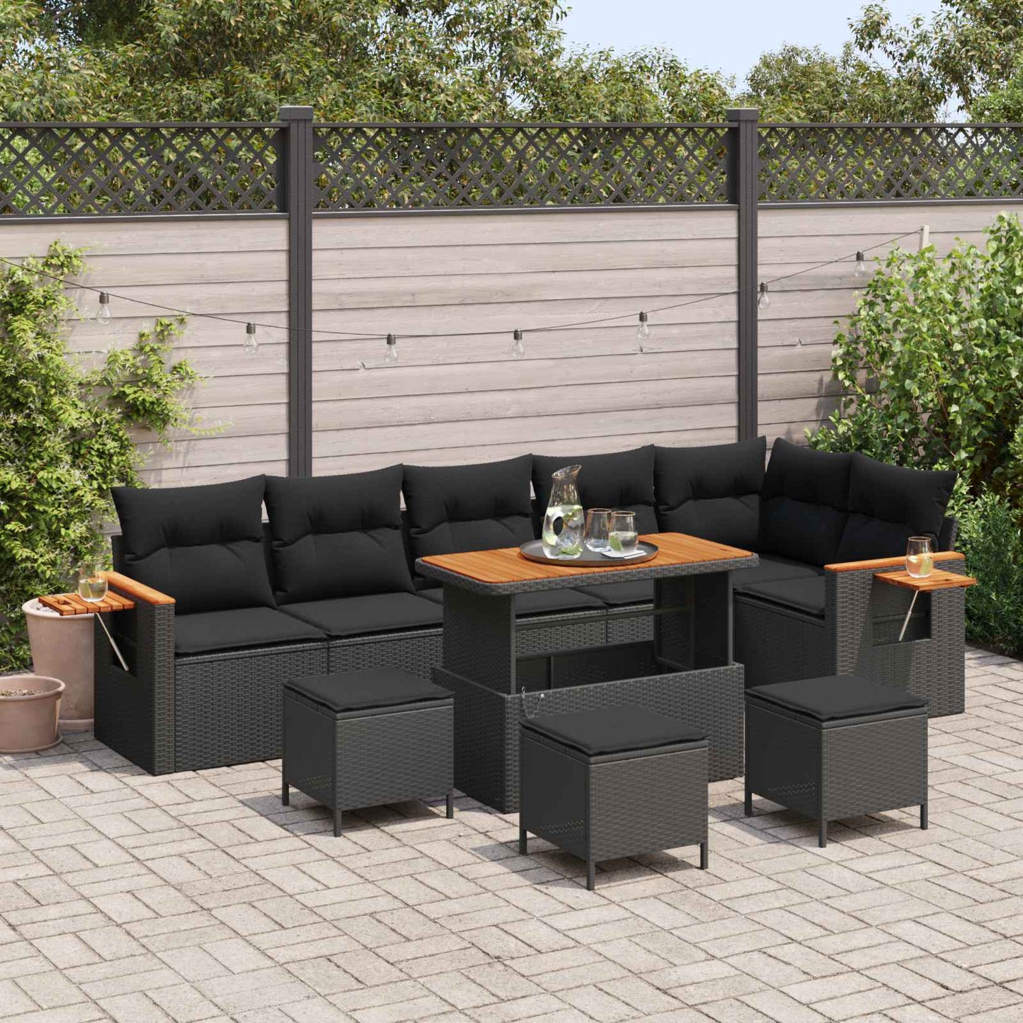 Tuinbankenset 9 Pcs Poly Rattan En Gepoedercoat Staal