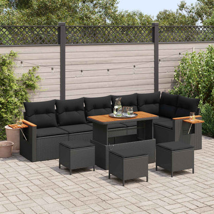 Tuinbankenset 9 Pcs Poly Rattan En Gepoedercoat Staal