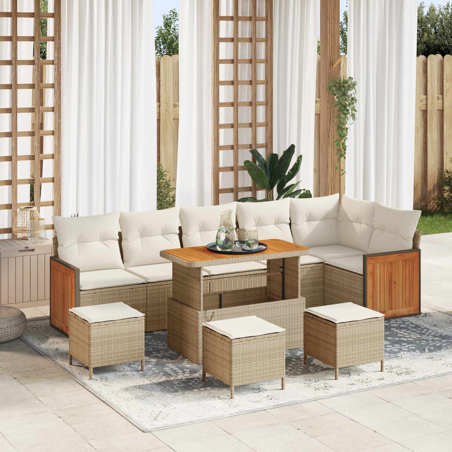 Tuinbankenset 9 Pcs Poly Rattan En Gepoedercoat Staal