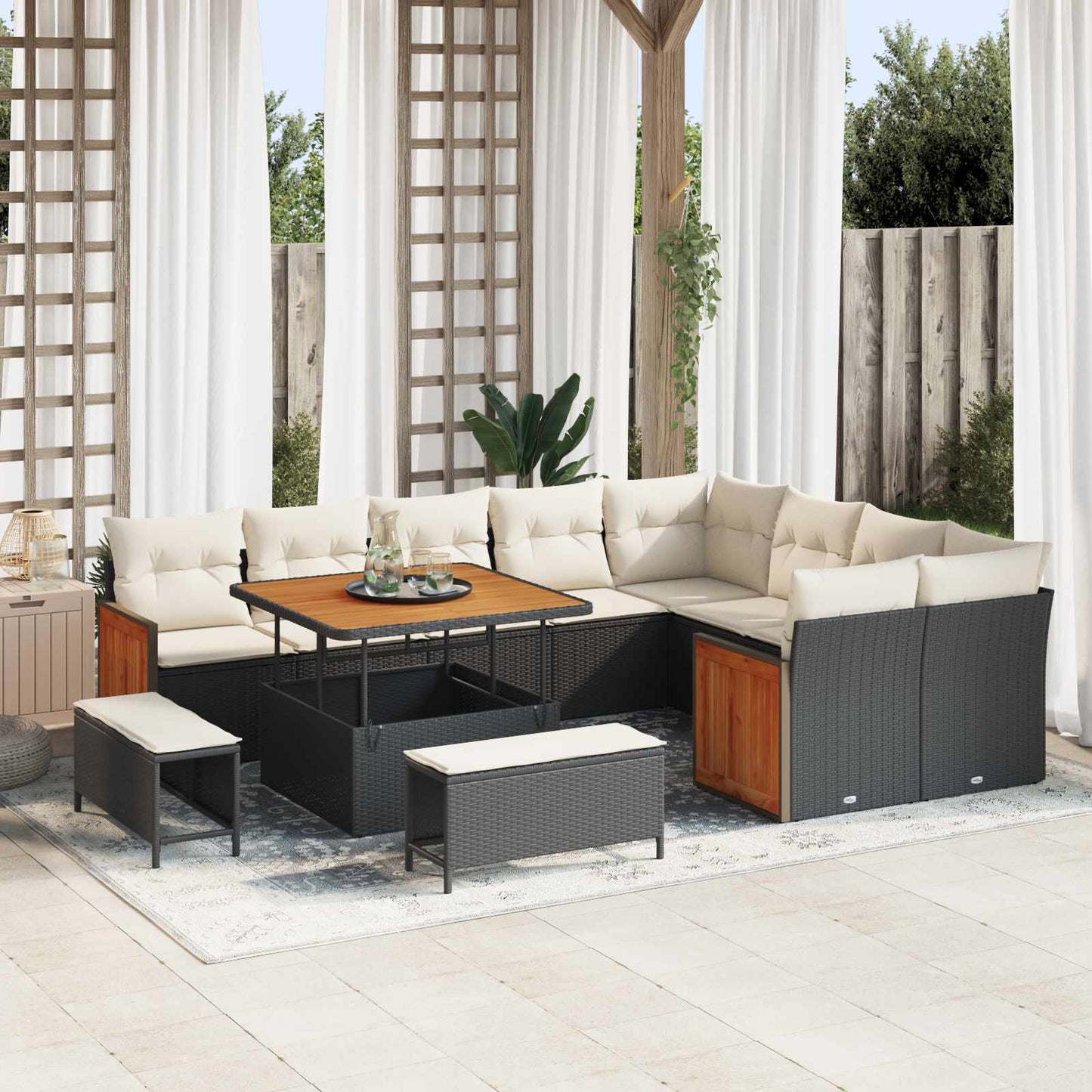 Tuinbankenset 12 Pcs Poly Rattan En Gepoedercoat Staal