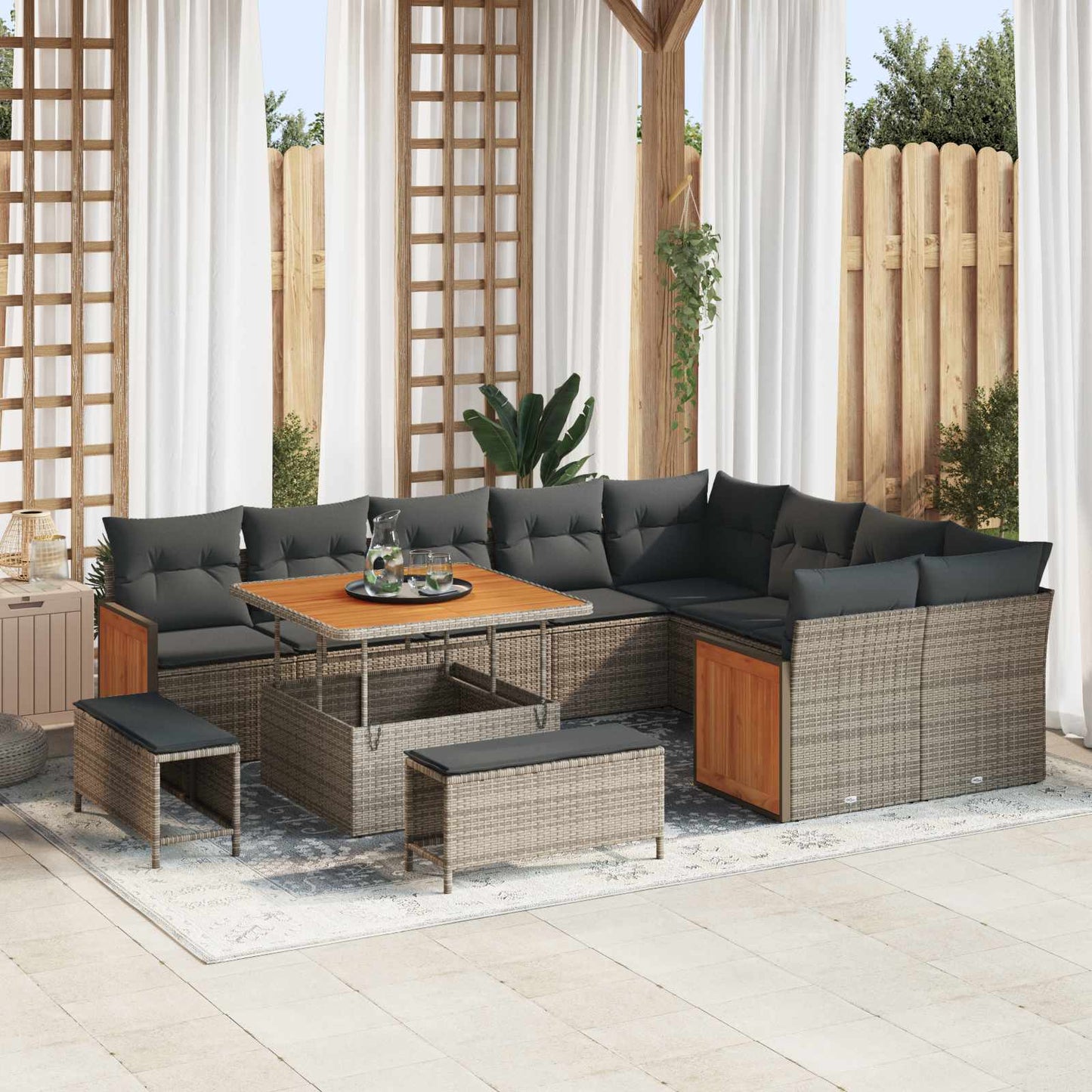 Tuinbankenset 12 Pcs Poly Rattan En Gepoedercoat Staal