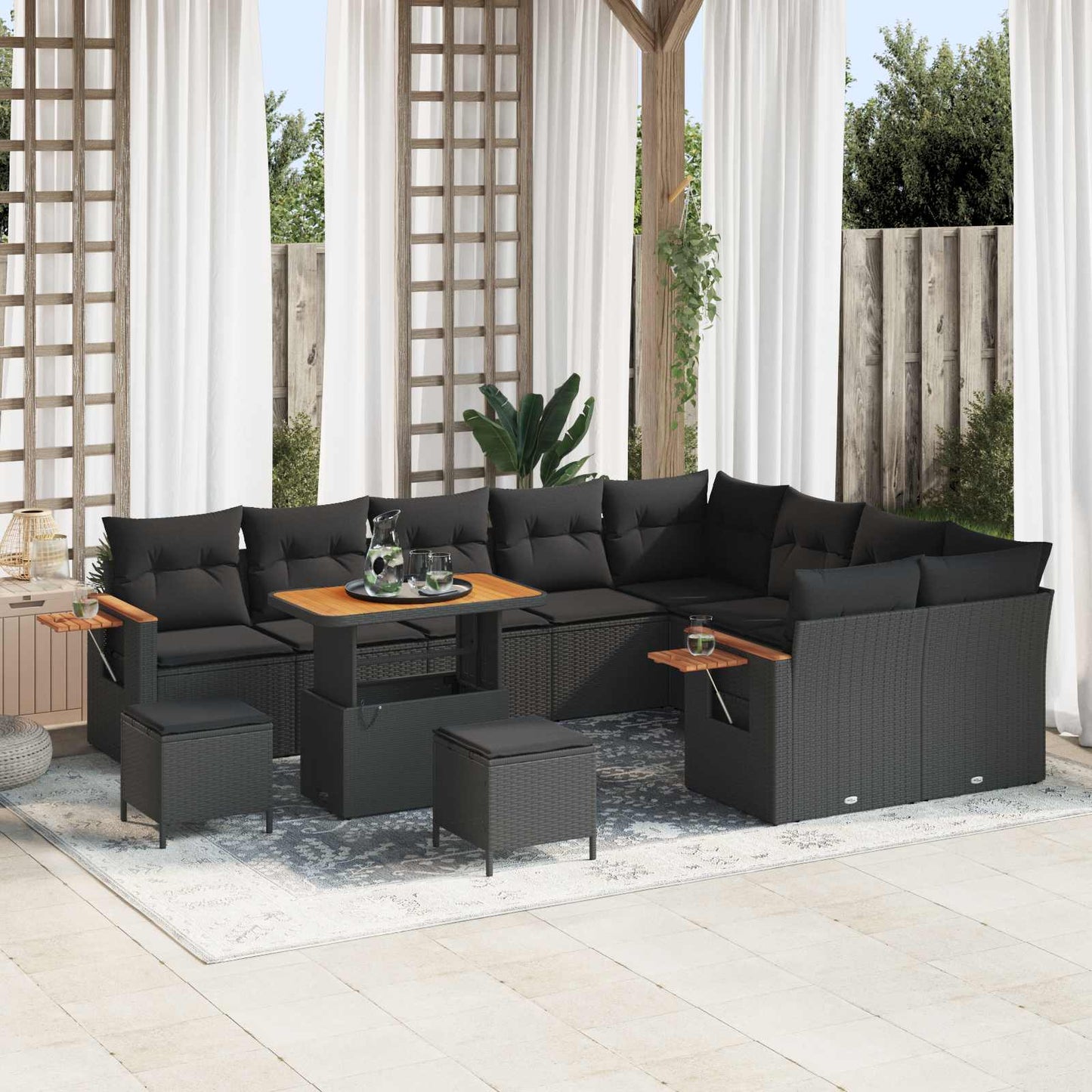 Tuinbankenset 12 Pcs Poly Rattan En Gepoedercoat Staal
