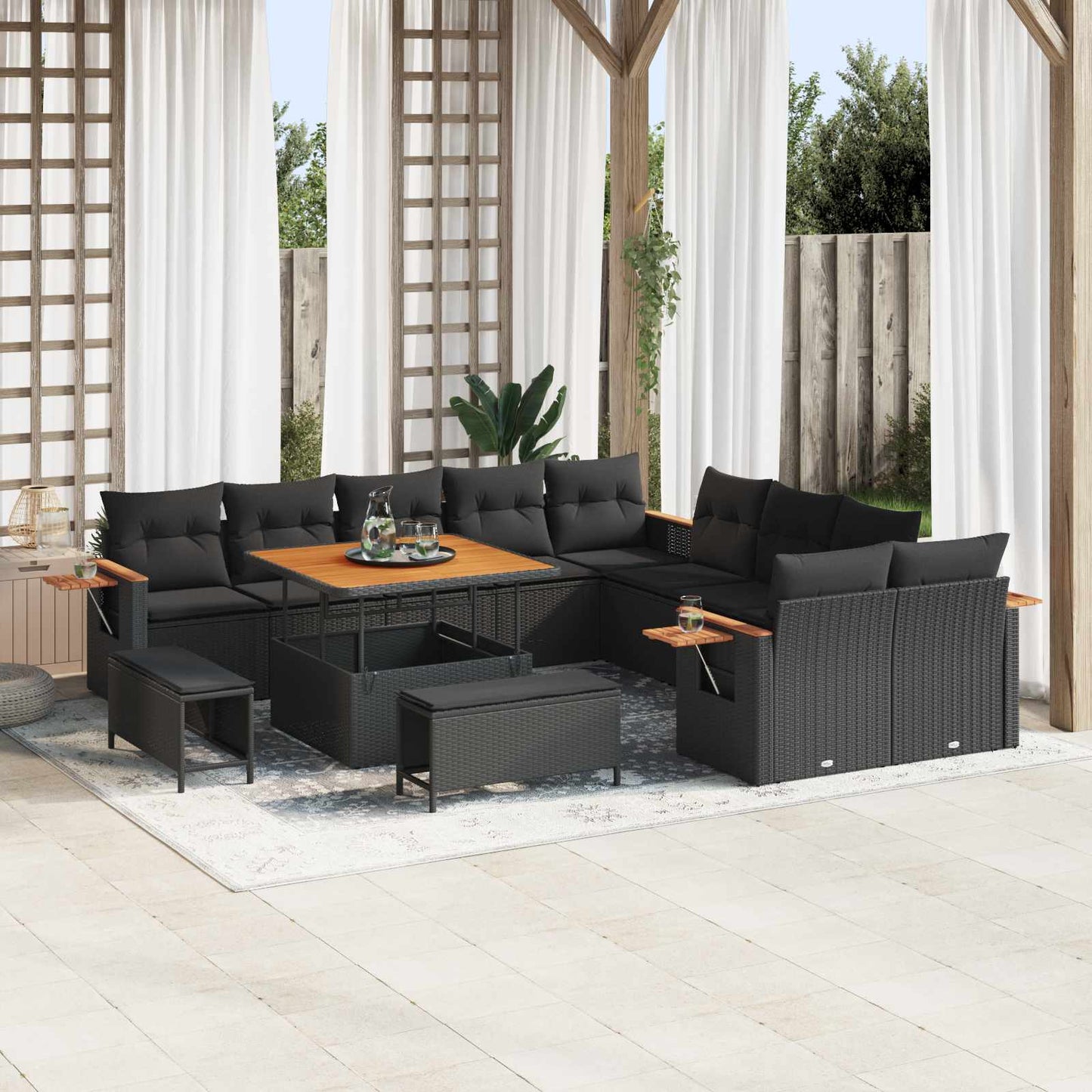 Tuinbankenset 13 Pcs Poly Rattan En Gepoedercoat Staal