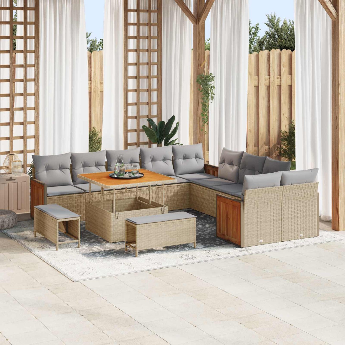 Tuinbankenset 13 Pcs Poly Rattan En Gepoedercoat Staal
