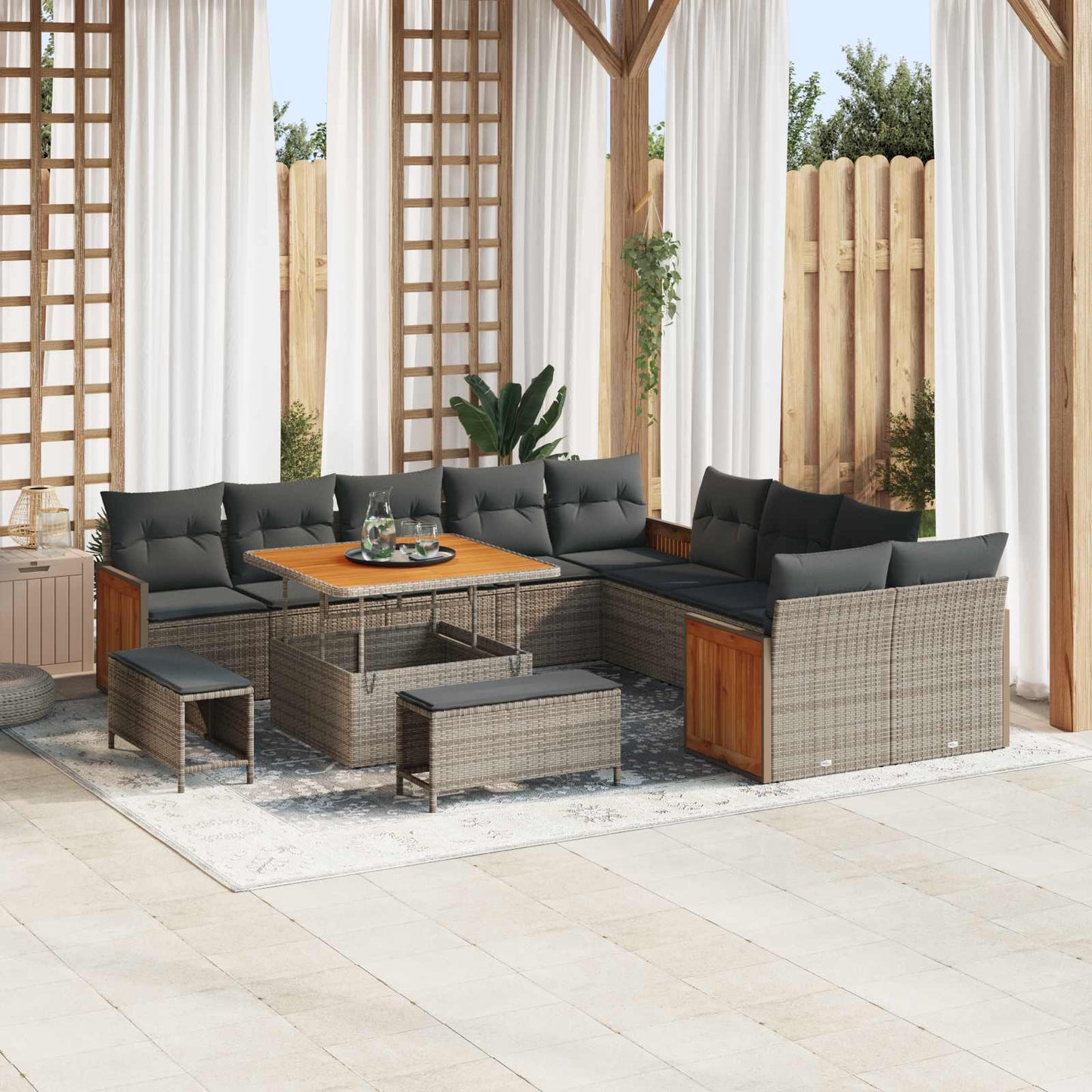 Tuinbankenset 13 Pcs Poly Rattan En Gepoedercoat Staal