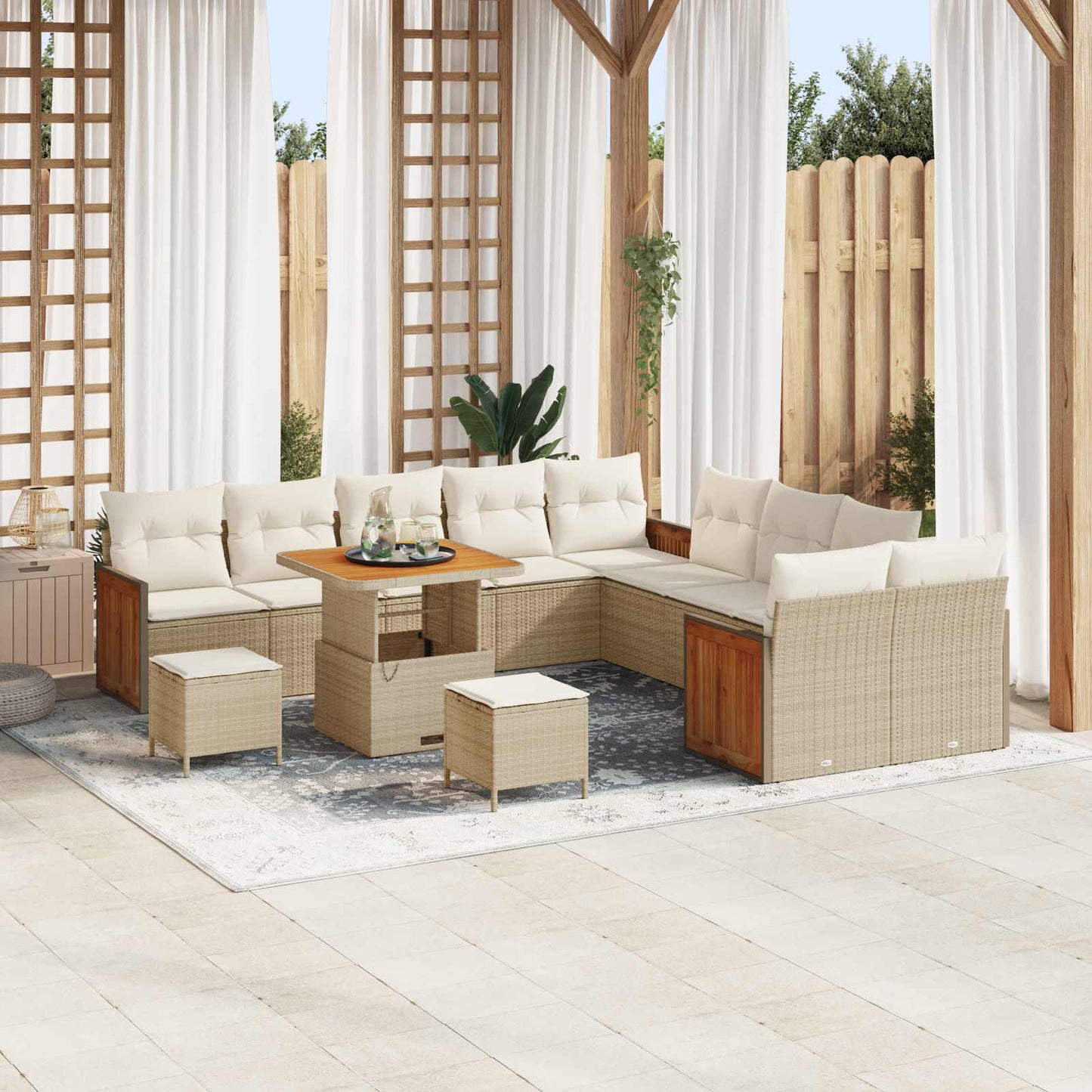 Tuinbankenset 13 Pcs Poly Rattan En Gepoedercoat Staal