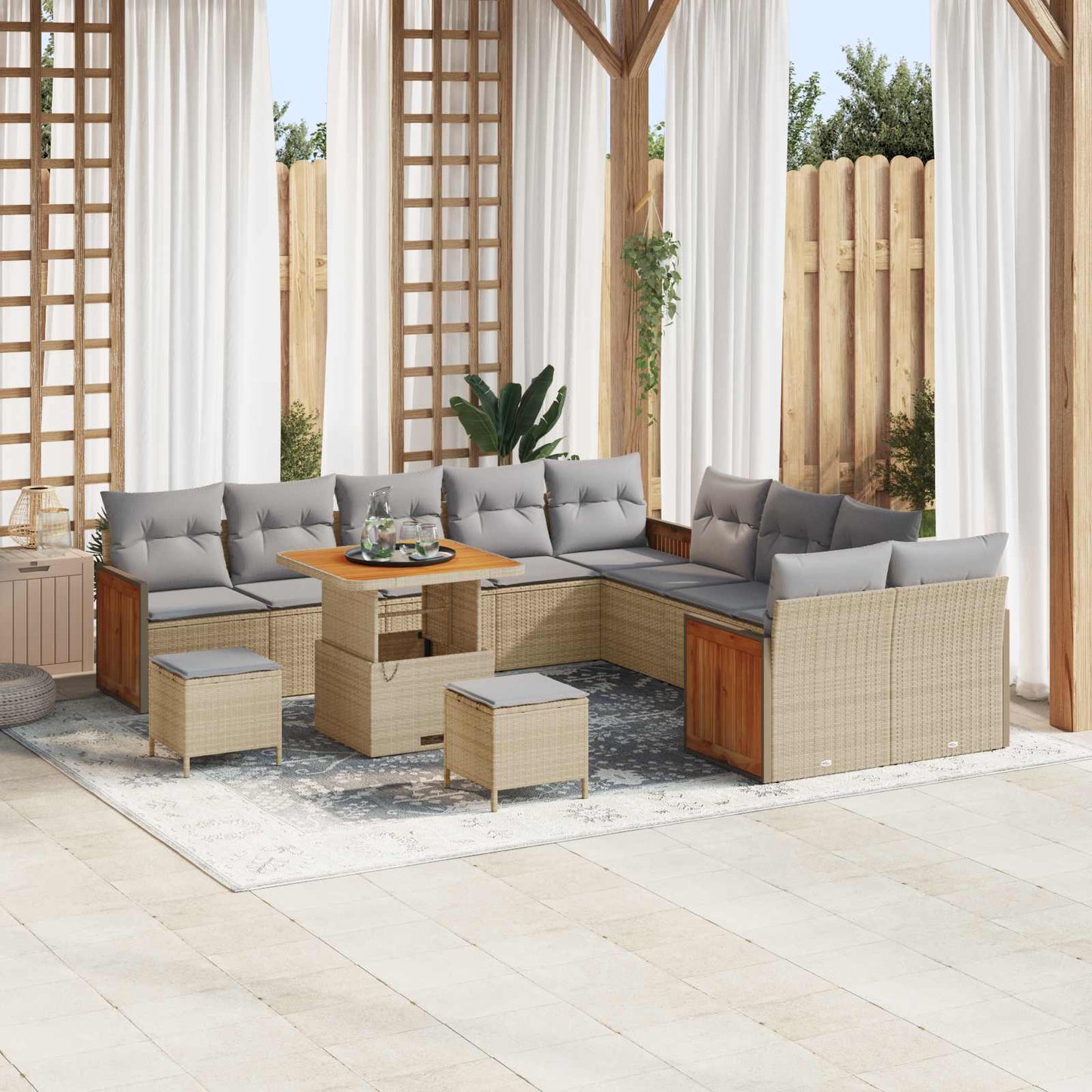 Tuinbankenset 13 Pcs Poly Rattan En Gepoedercoat Staal