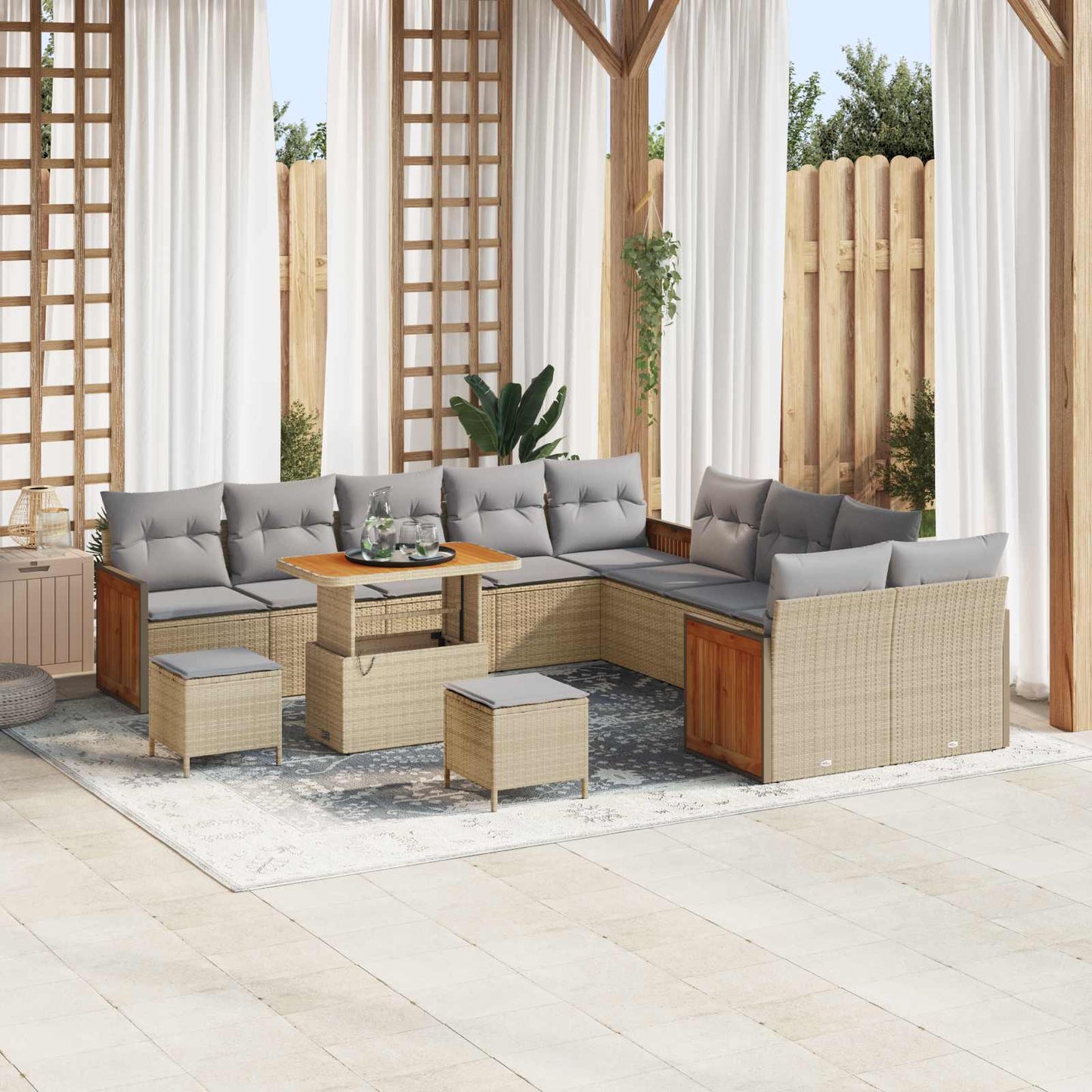 Tuinbankenset 13 Pcs Poly Rattan En Gepoedercoat Staal