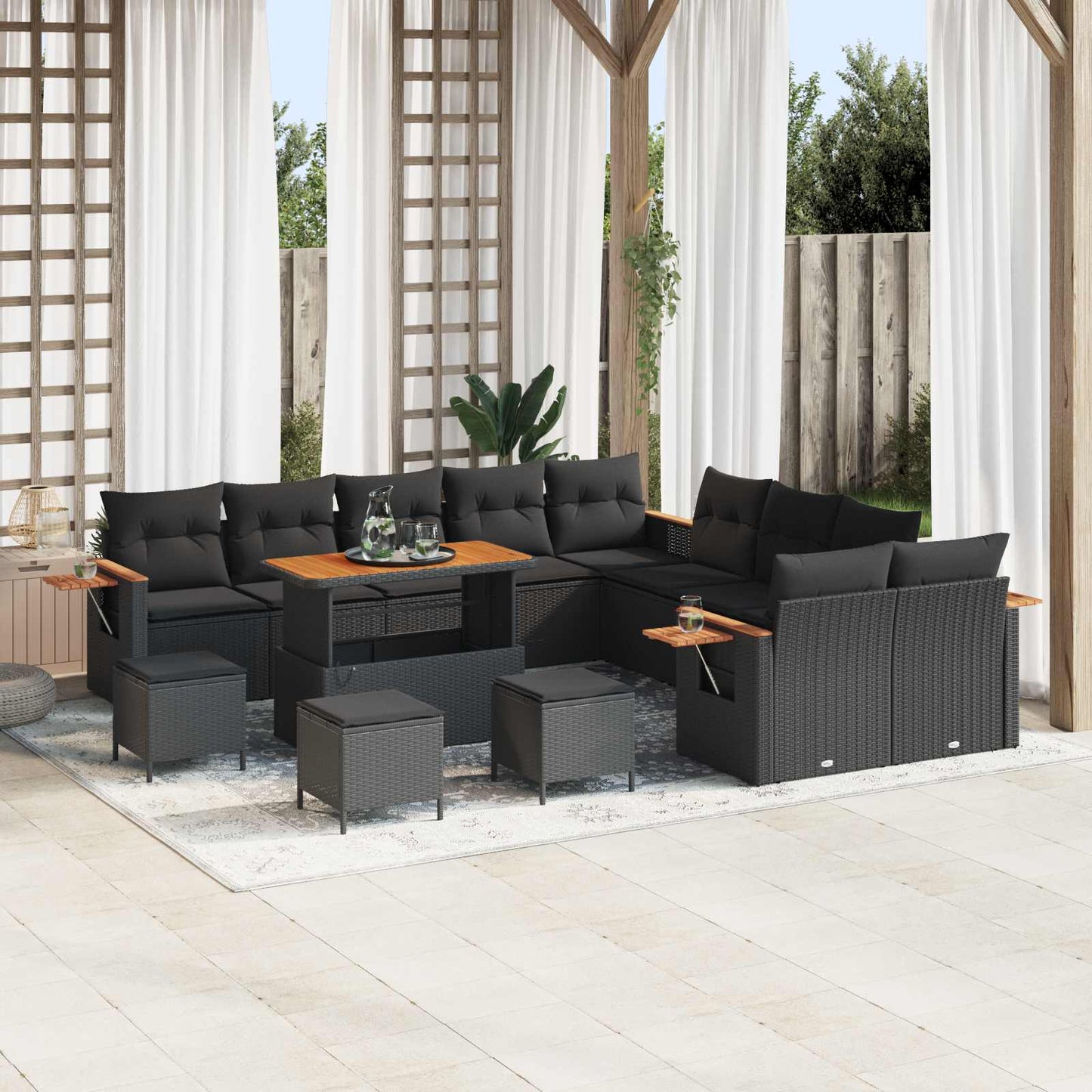 Tuinbankenset 13 Pcs Poly Rattan En Gepoedercoat Staal