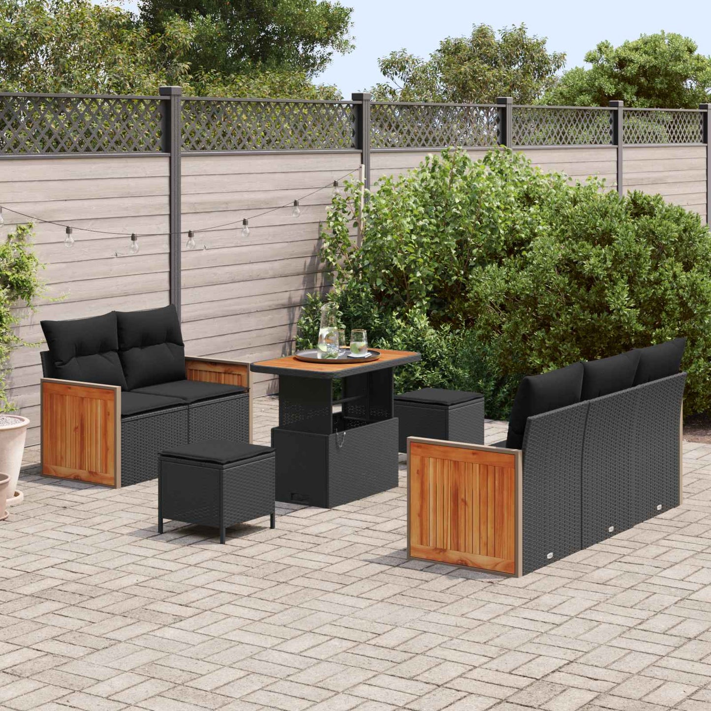 Tuinbankenset 8 Pcs Poly Riet En Poedercoated Staal