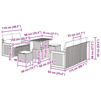 Tuinbankenset 8 Pcs Poly Riet En Poedercoated Staal