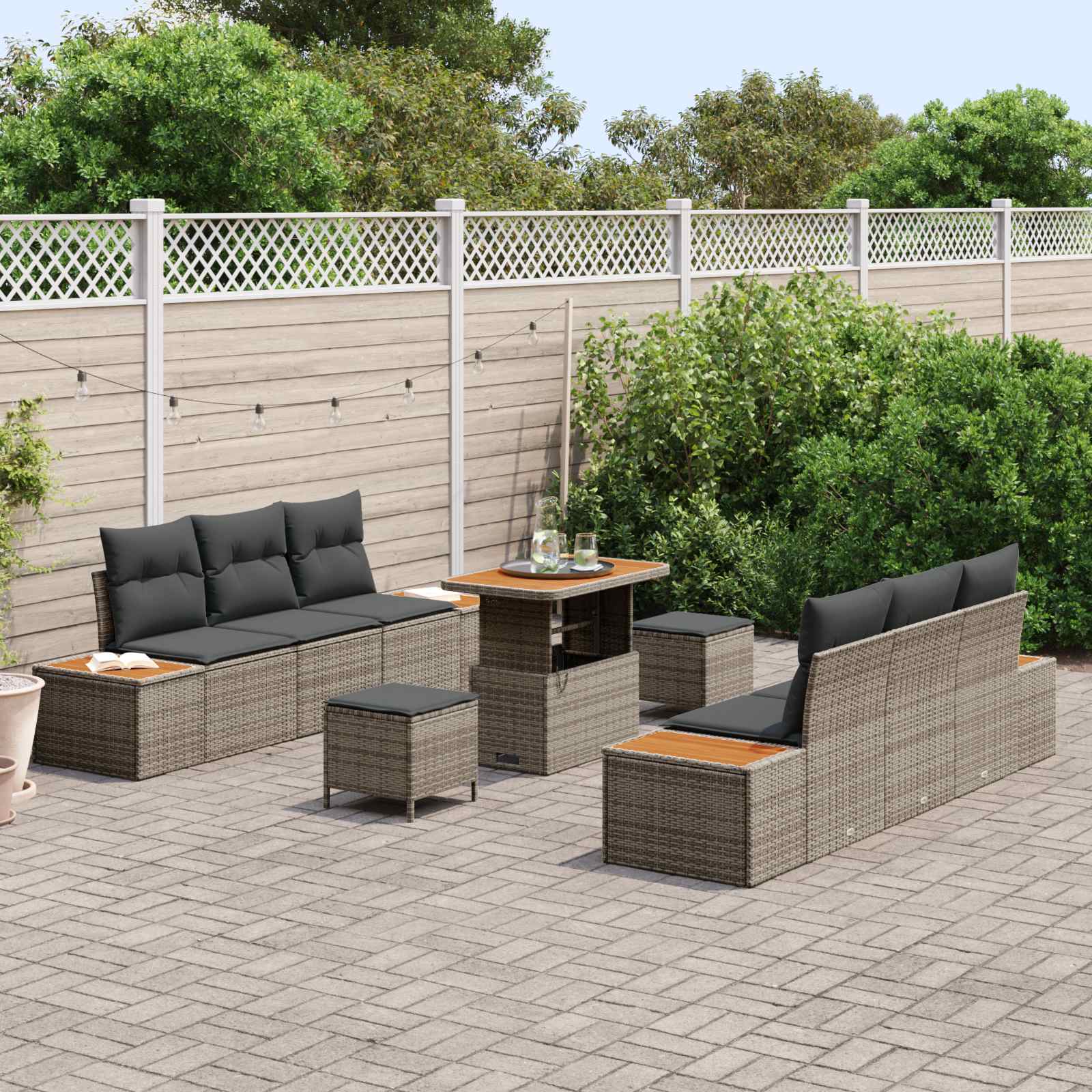 Tuinbankenset 9 Pcs Poly Riet En Poedercoated Staal