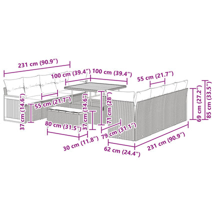 Tuinbankenset 11 Pcs Poly Riet En Poedercoated Staal