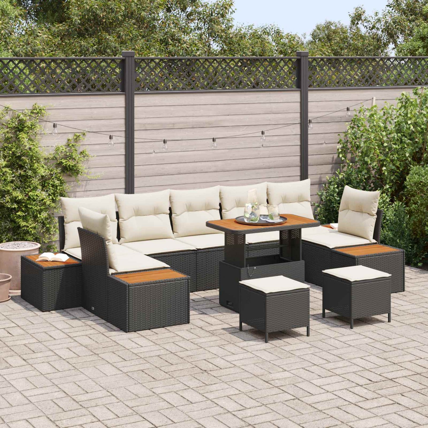 Tuinbankenset Met Kussen 10 Pcs En Crème