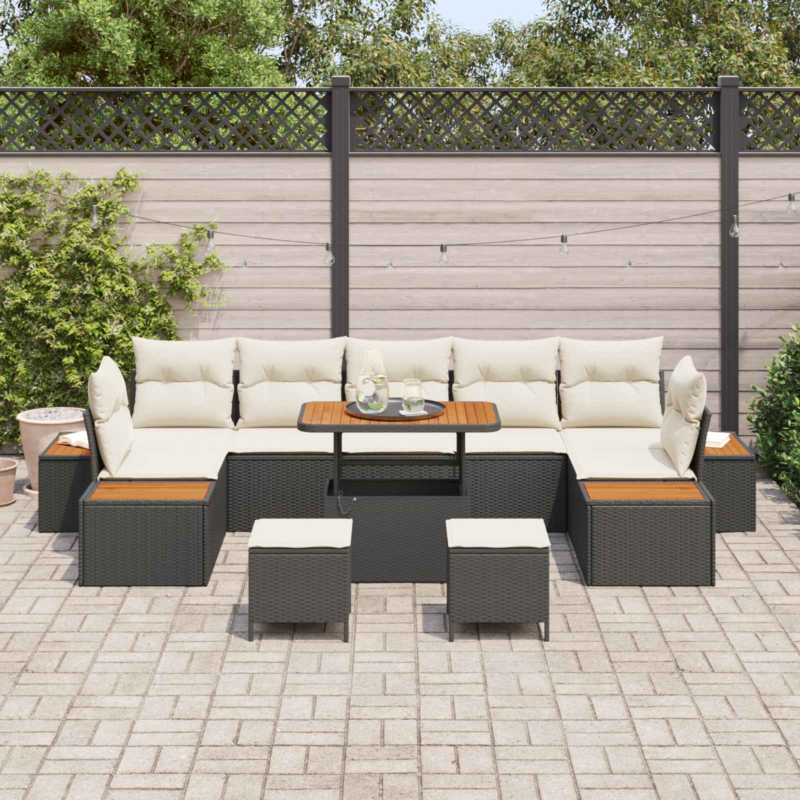 Tuinbankenset Met Kussen 10 Pcs En Crème