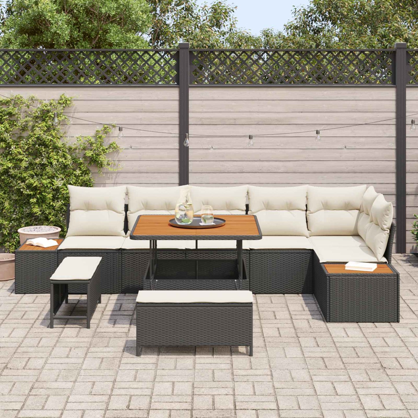 Tuinbankenset Met Kussen 9 Pcs En Crème