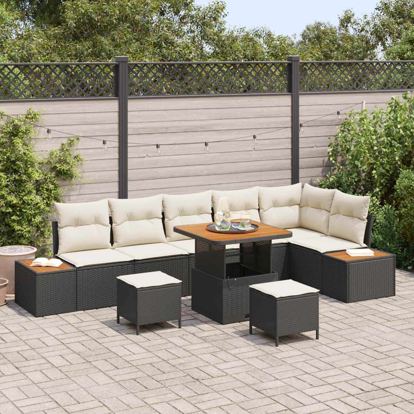 Tuinbankenset Met Kussen 9 Pcs En Crème