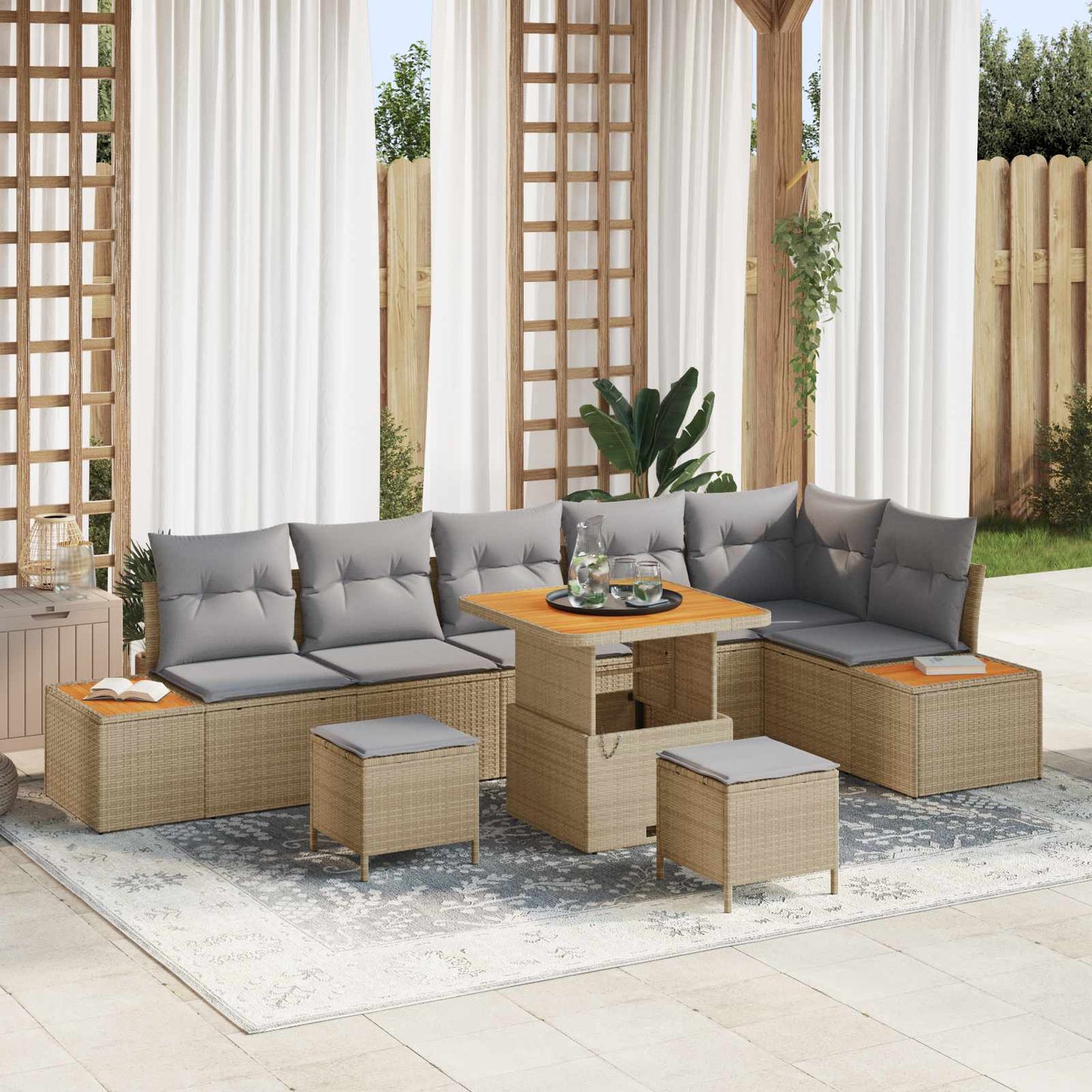 Tuinbankenset Met Kussen 9 Pcs En Crème
