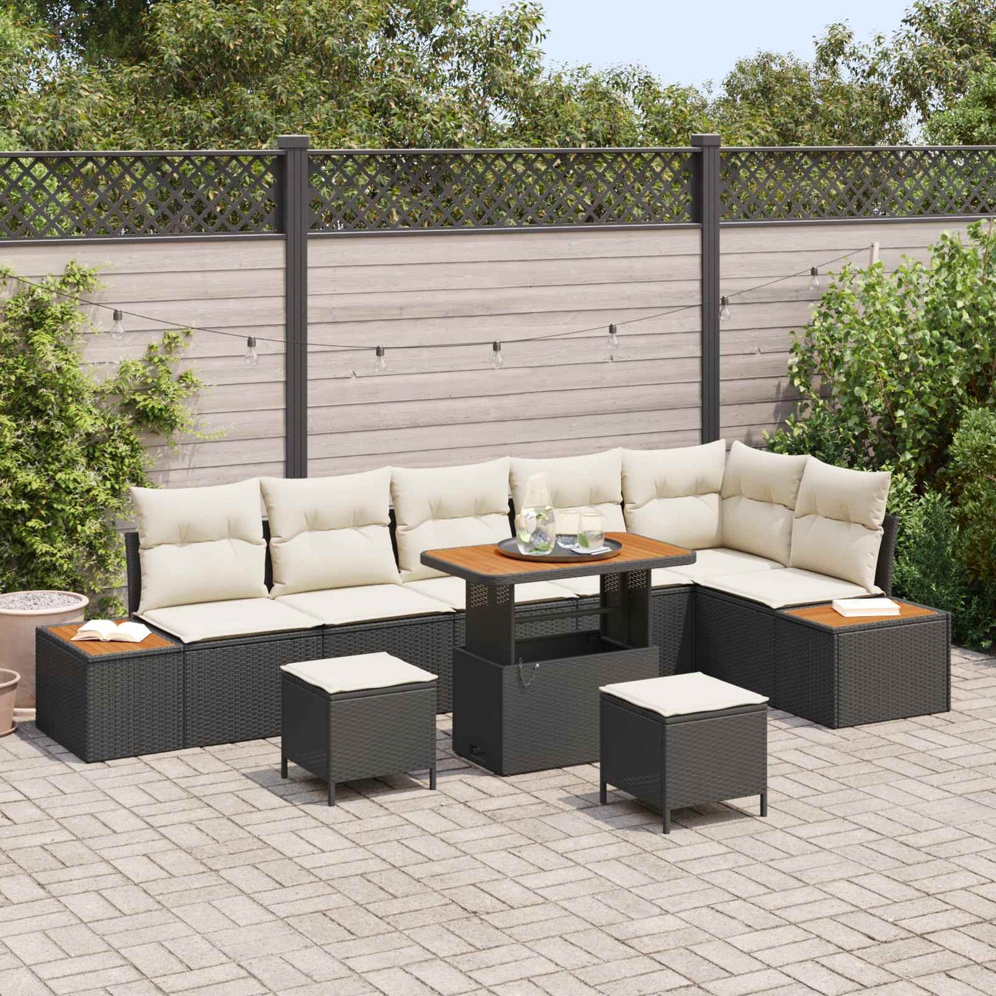 Tuinbankenset Met Kussen 9 Pcs En Crème