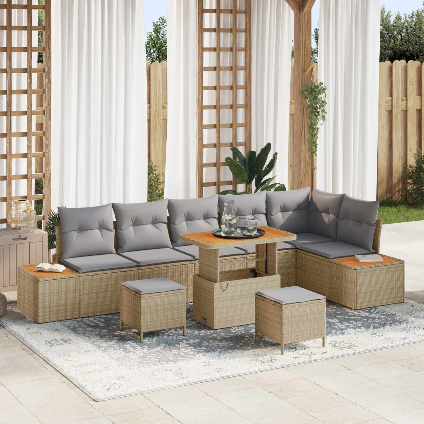 Tuinbankenset Met Kussen 9 Pcs En Crème