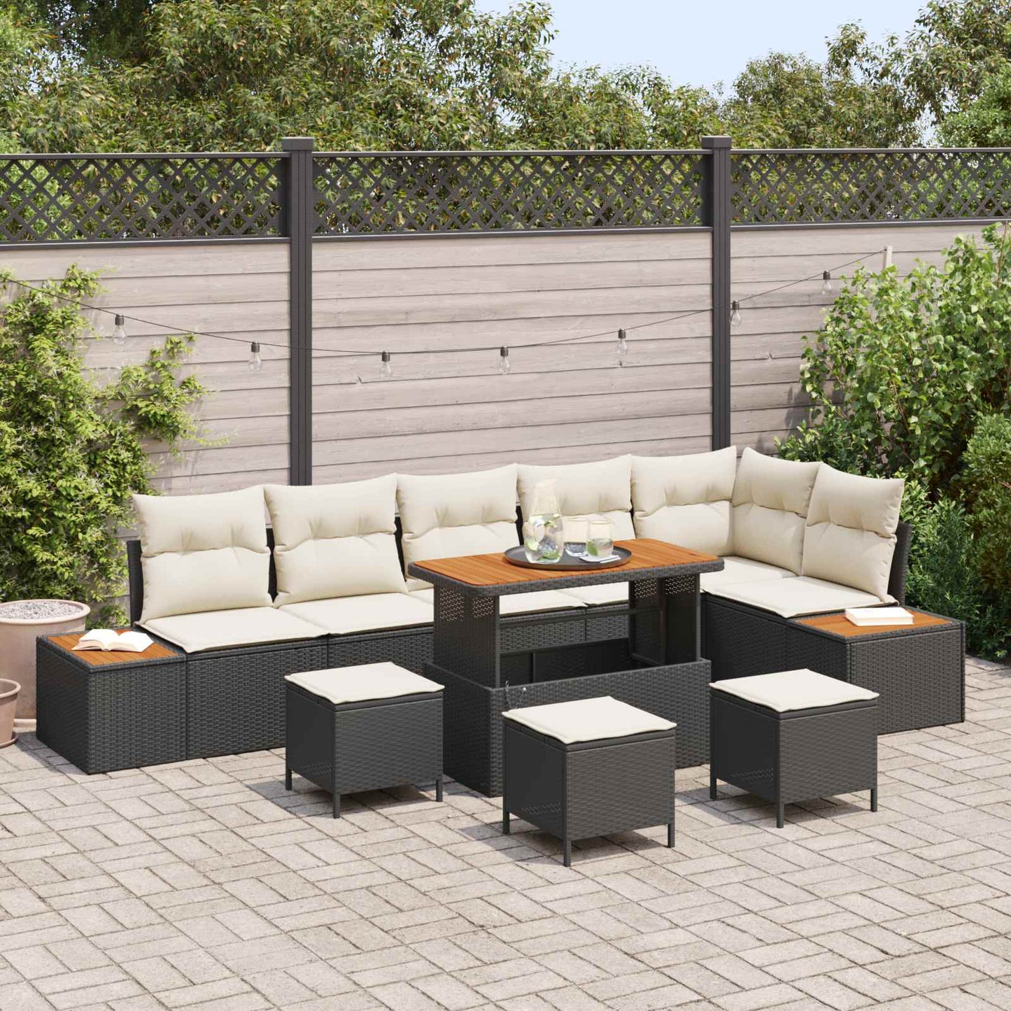 Tuinbankenset Met Kussen 9 Pcs En Crème