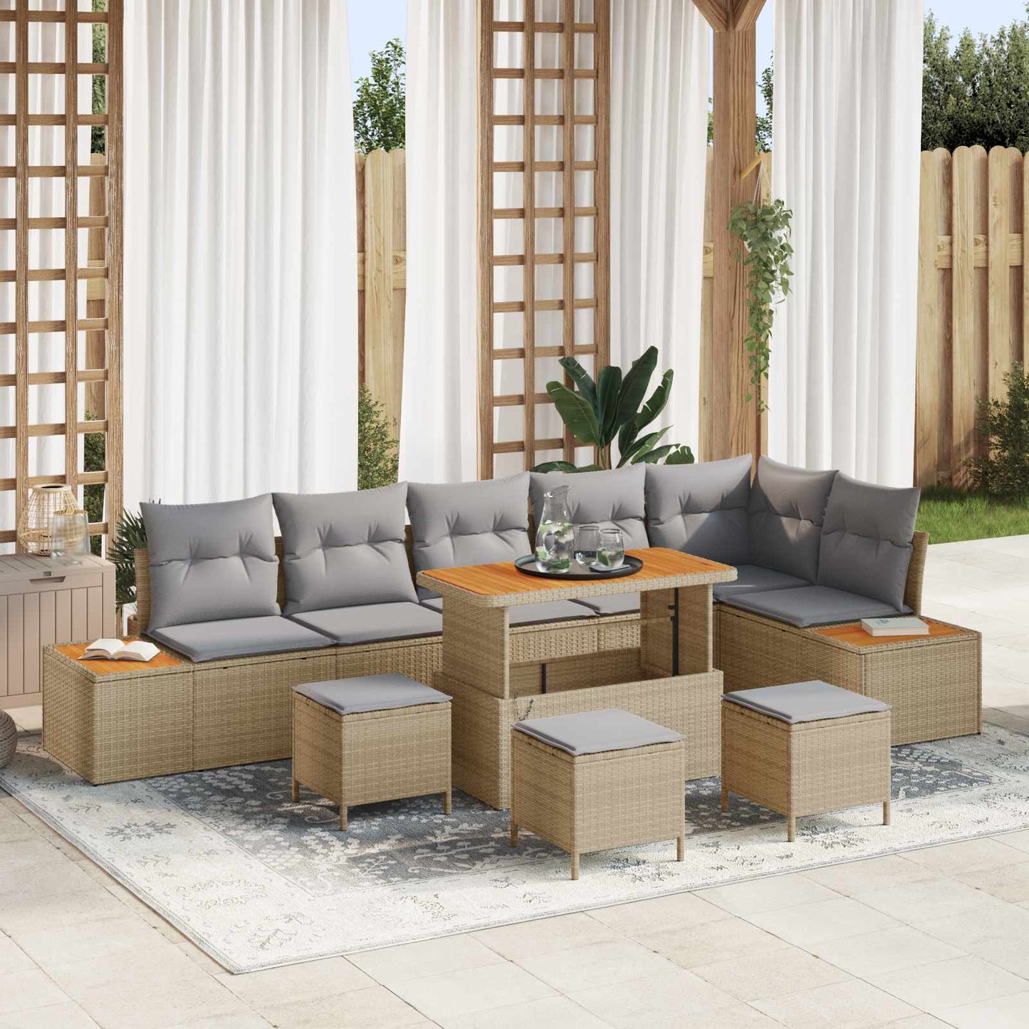 Tuinbankenset Met Kussen 9 Pcs En Crème
