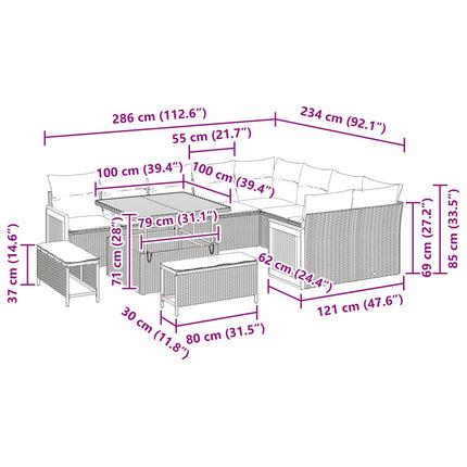 Tuinbankenset 12 Pcs Poly Riet En Poedercoated Staal