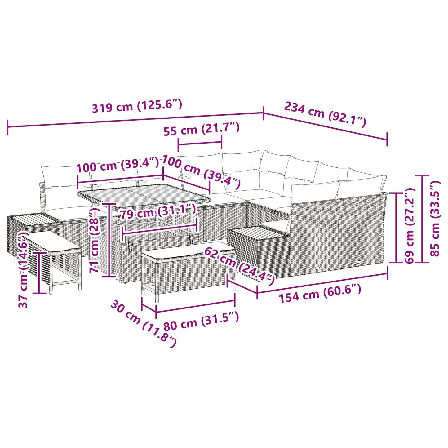 Tuinbankenset Met Kussen 12 Pcs En Crème