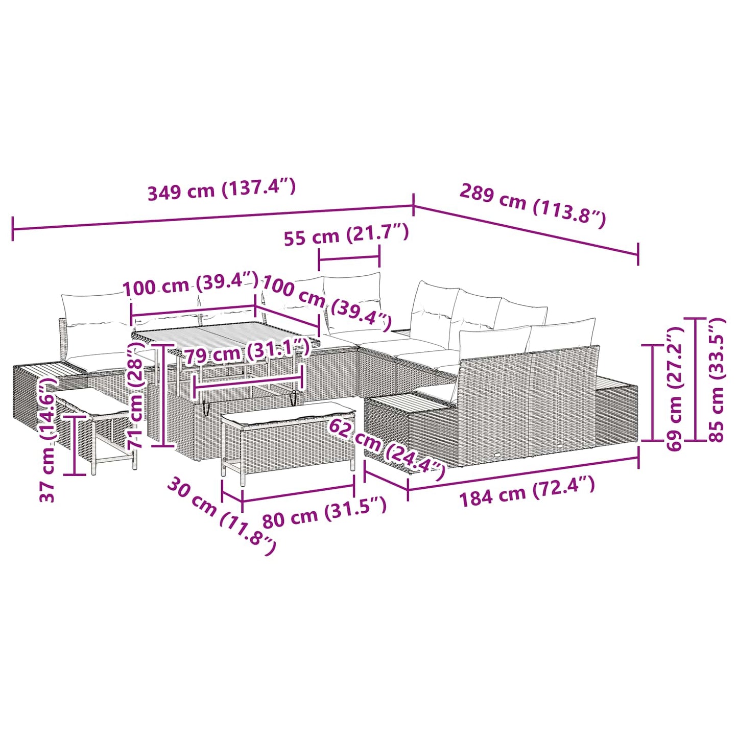 Tuinbankenset Met Kussen 13 Pcs En Crème