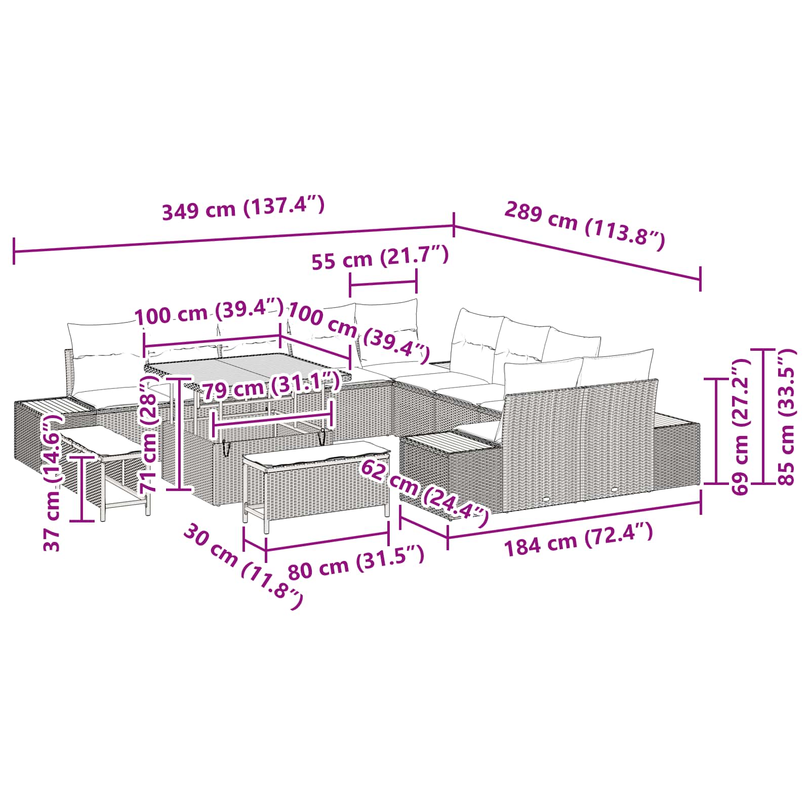 Tuinbankenset Met Kussen 13 Pcs En Crème