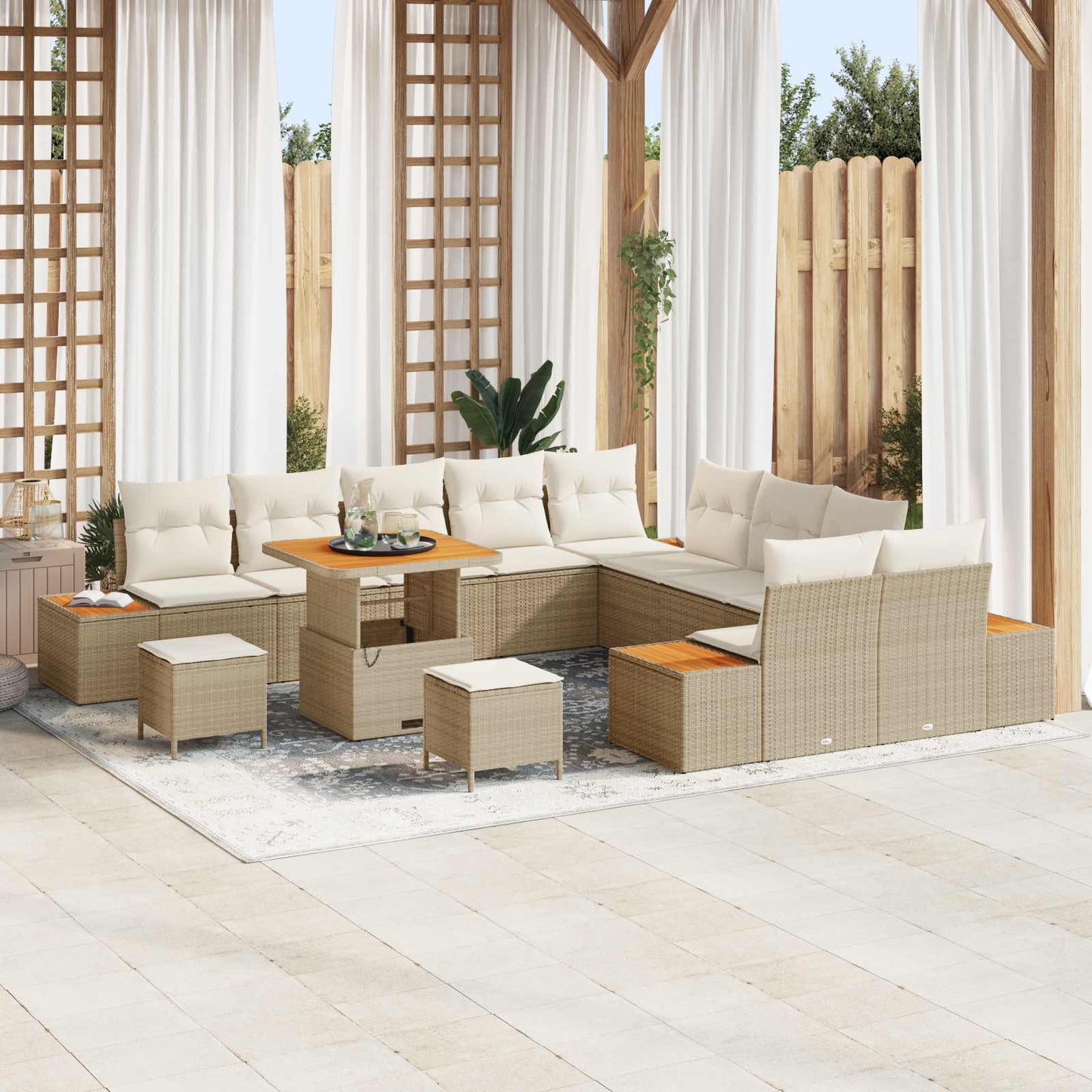 Tuinbankenset Met Kussen 13 Pcs En Crème