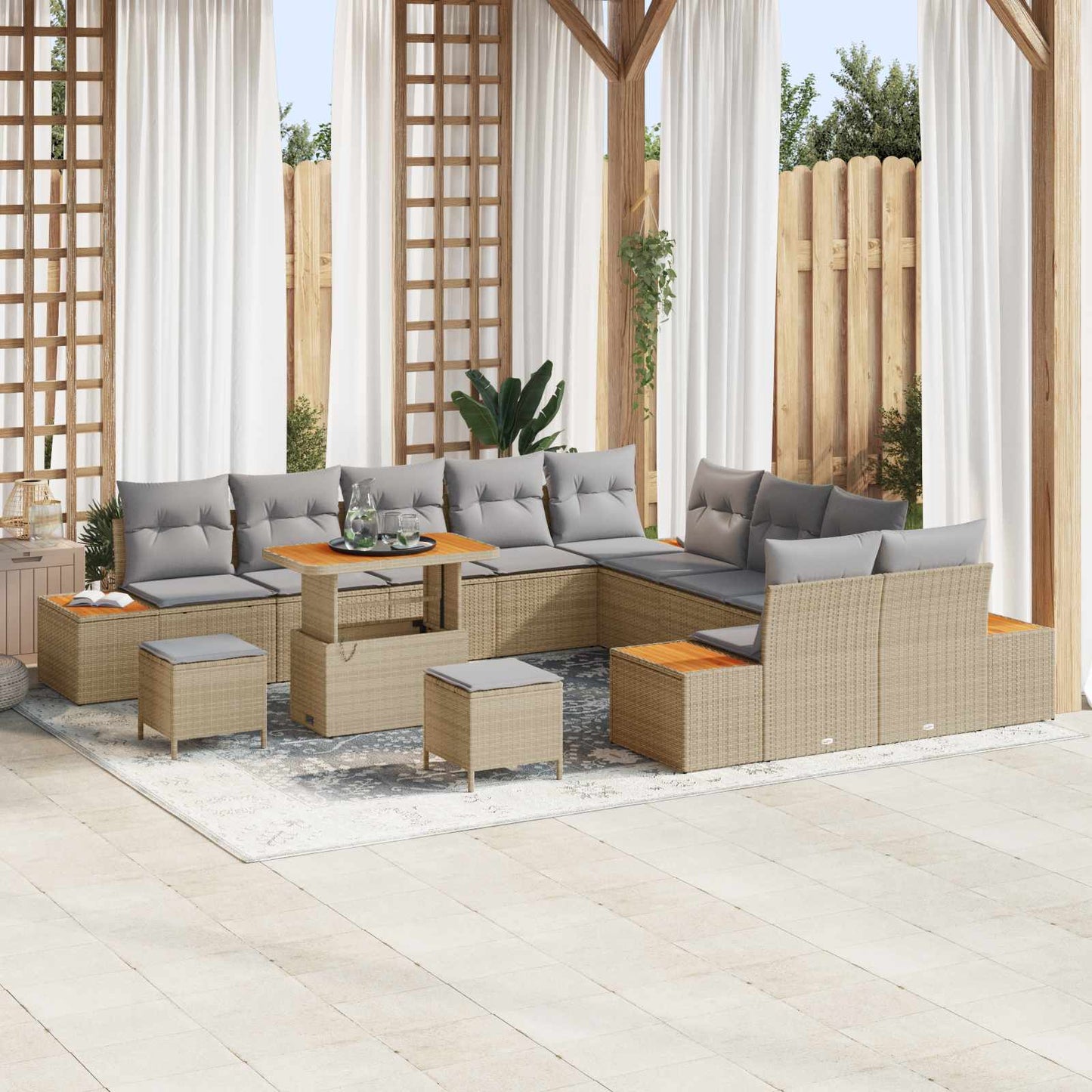 Tuinbankenset Met Kussen 13 Pcs En Crème