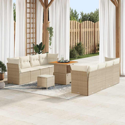 Tuin Sofa Set Met Kussen 11 Pcs En Crème Poly Rattan