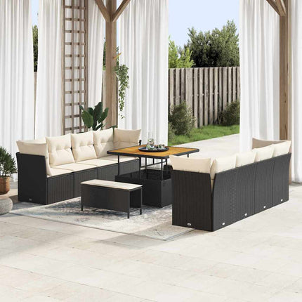 Tuin Sofa Set Met Kussen 11 Pcs En Crème Poly Rattan