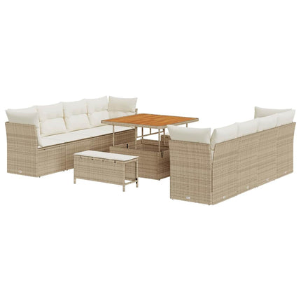 Tuin Sofa Set Met Kussen 11 Pcs En Crème Poly Rattan