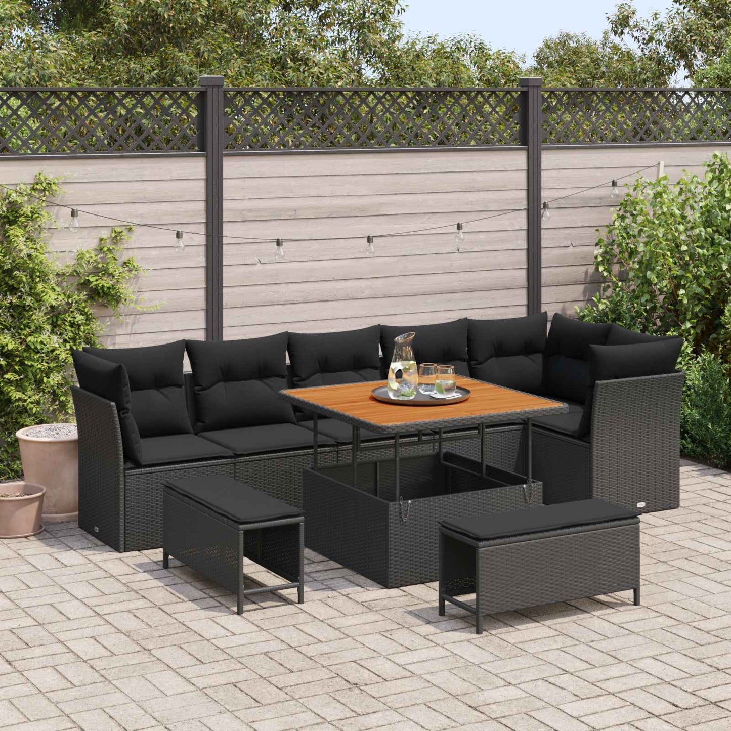 Tuin Sofa Set 9 Pcs Poly Riet En Gepoedercoat Staal