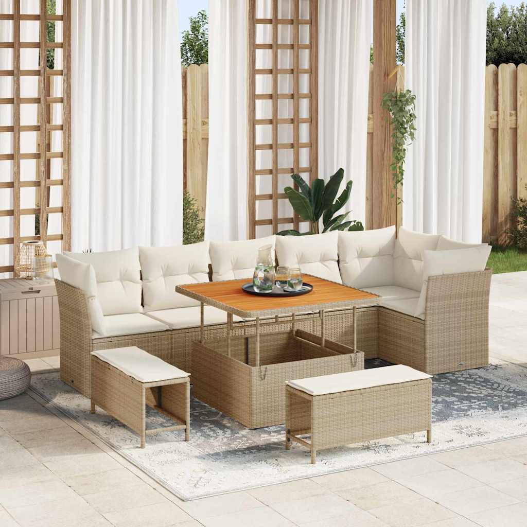 Tuin Sofa Set 9 Pcs Poly Riet En Gepoedercoat Staal