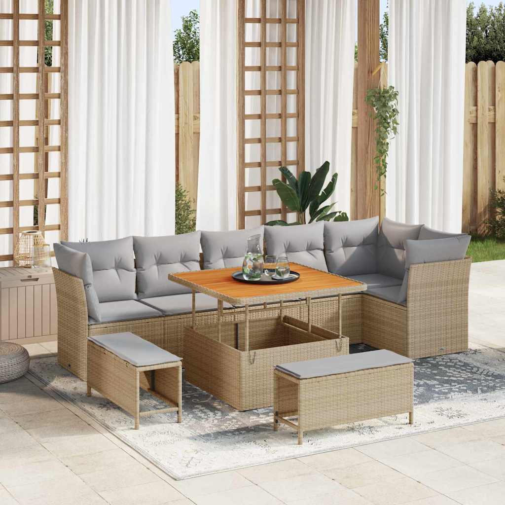 Tuin Sofa Set 9 Pcs Poly Riet En Gepoedercoat Staal