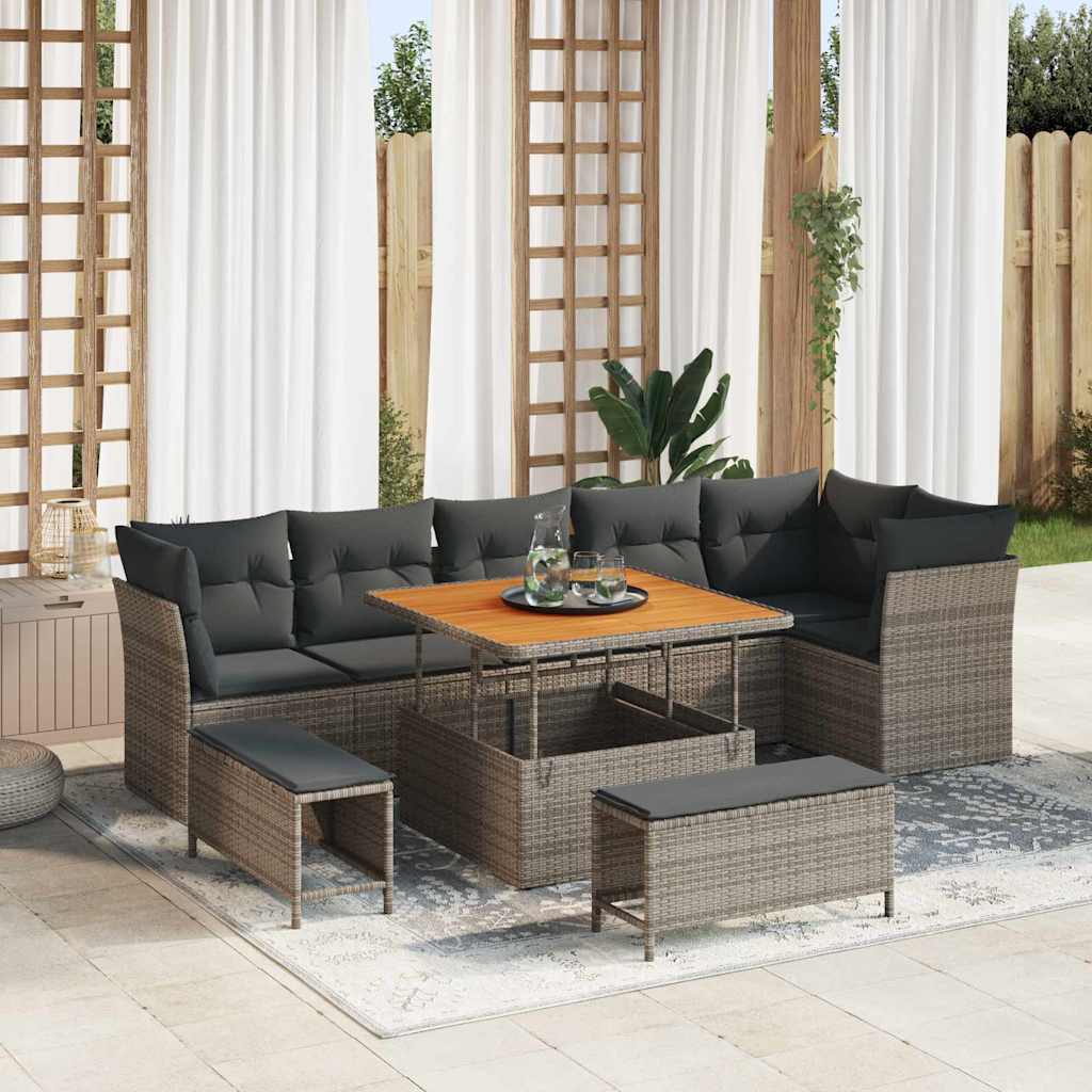Tuin Sofa Set 9 Pcs Poly Riet En Gepoedercoat Staal