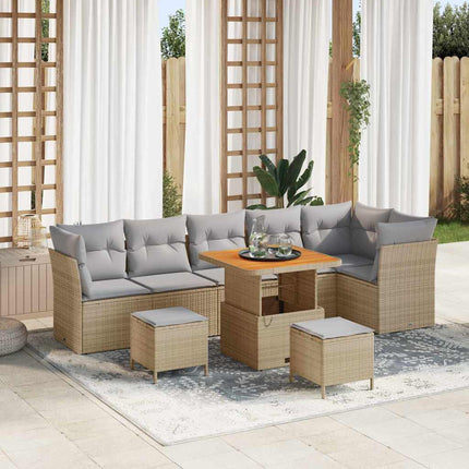 Tuin Sofa Set Met Kussen Met Opslag 9 Pcs En Crèmekleurig
