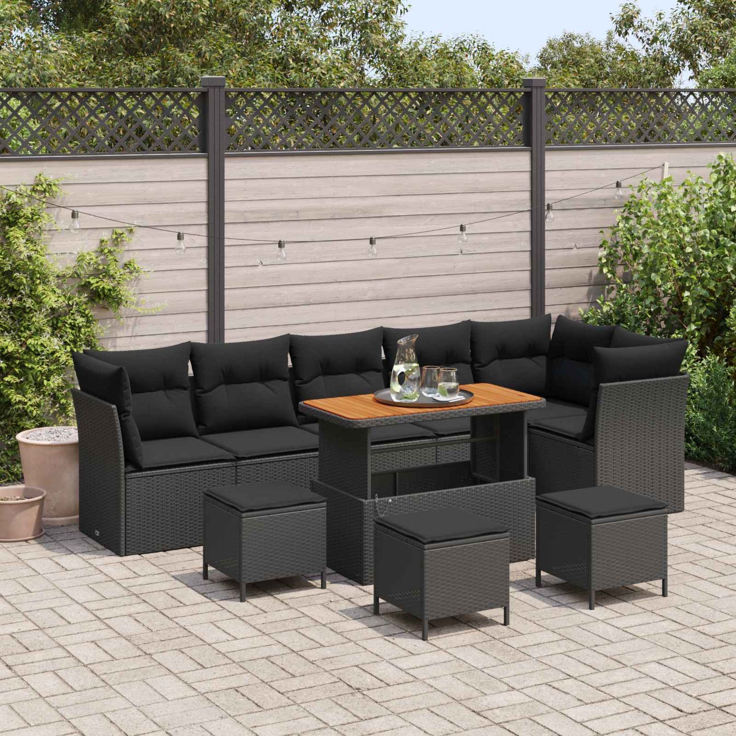 Tuin Sofa Set 9 Pcs Poly Riet En Gepoedercoat Staal