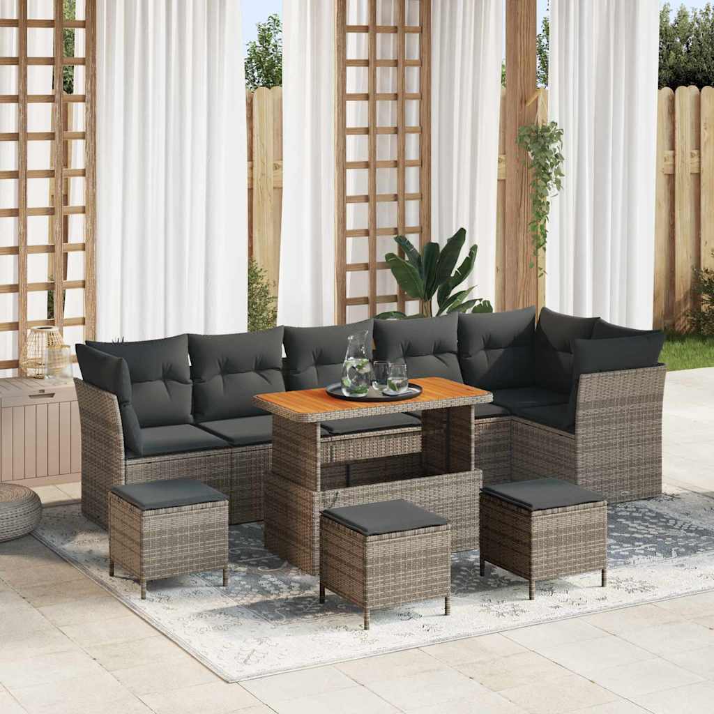 Tuin Sofa Set 9 Pcs Poly Riet En Gepoedercoat Staal